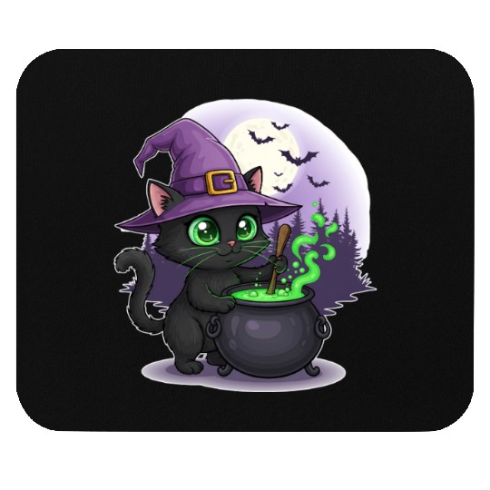 Enchanting Witch Cat Under Full Moon Mouse Pads