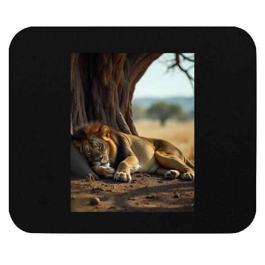 Serene African Lion Resting Scene Mouse Pads