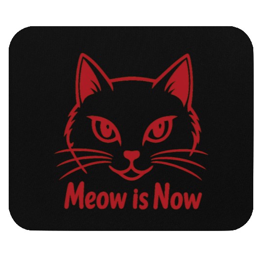 Elegant Cat Face with Bold Red Lines - Meow Is Now Mouse Pads