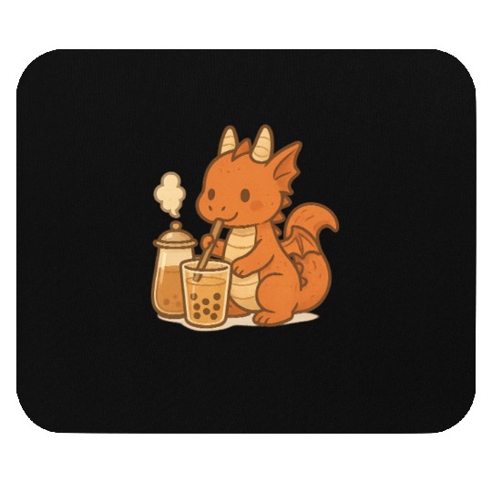 Cute Dragon with Bubble Tea Design Mouse Pads