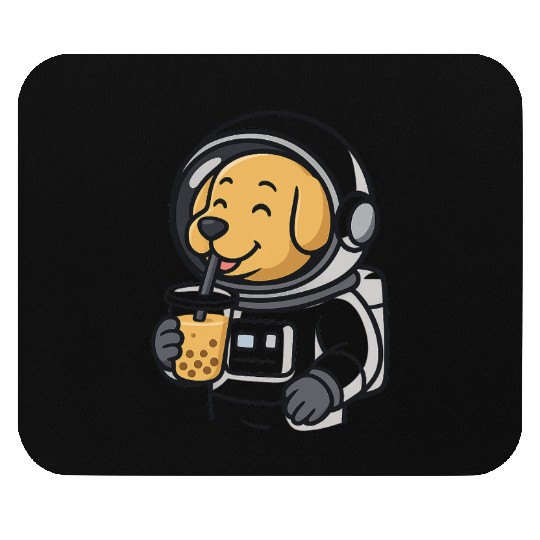 Cute Dog Astronaut Drinking Bubble Tea Mouse Pads