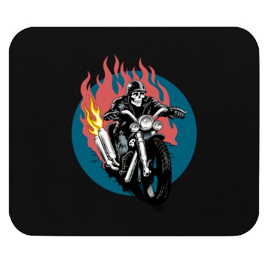 Skull Rider on Flaming Motorcycle Mouse Pads