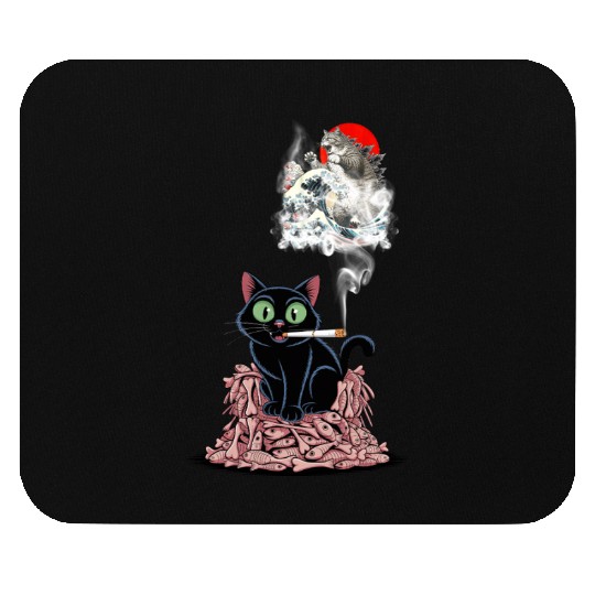 Black Cat Smoking Cigarette Catzilla Mouse Pads