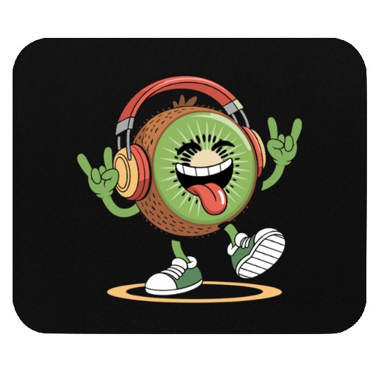 Playful Kiwi Cartoon with Headphones Mouse Pads
