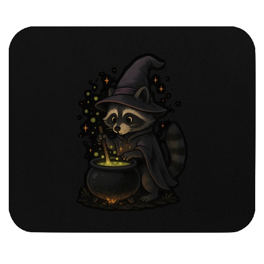 Mystical Raccoon Witch in Magic Cauldron Mouse Pads