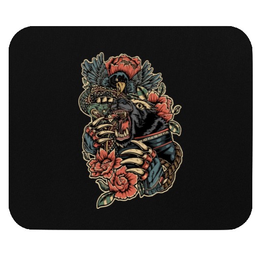 Mythical Beast and Floral Fusion Design Mouse Pads