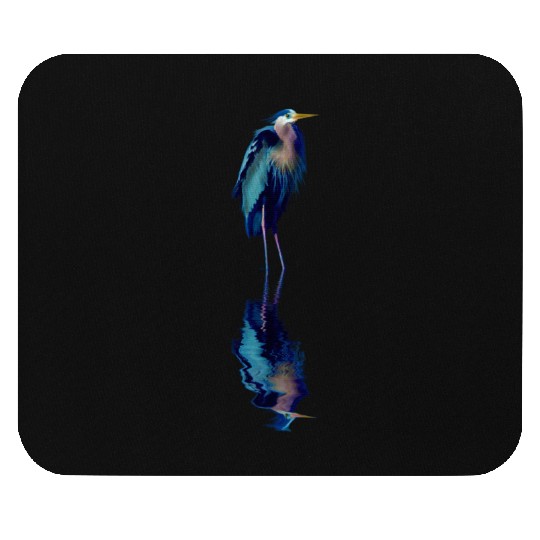 Great Blue Heron Stands Reflected Mouse Pads