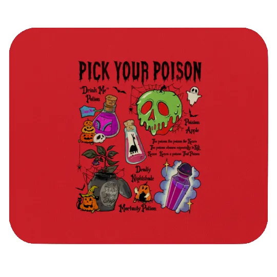 Vintage Pick Your Poison Disney Halloween Mouse Pads, Retro Disney Villains Poison Halloween Mouse Pads, Family Halloween Mouse Pads