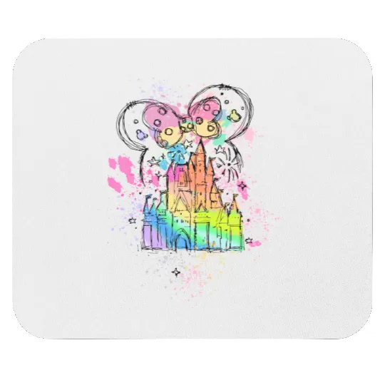 Rainbow Pastel Watercolor Castle Disney Mouse Pads, Minnie Mouse Mouse Pads
