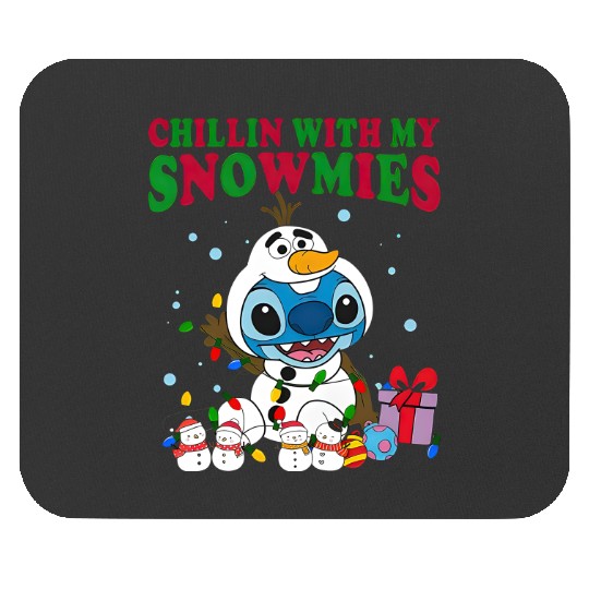 Disney Christmas Stitch Olaf Costume Mouse Pads, Chillin With My Snowmies Mouse Pads