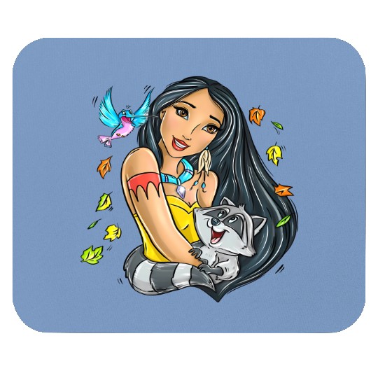 Disney Cute Pocahontas With Meeko And Flit Retro Mouse Pads