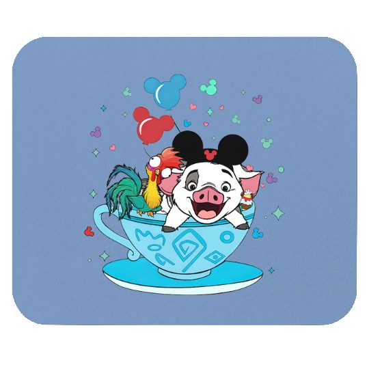 Moana Mouse Pads Pua and Hei Hei, Disney Teacup Mouse Pads, Disney Matching Mouse Pads