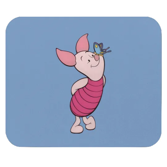 Disney Piglet Portrait Mouse Pads, Cute Piglet with Butterfly Mouse Pads, Winnie The Pooh Mouse Pads, Disneyland Family Matching Mouse Pads