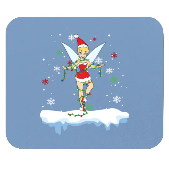 Disney Santa Tinker Bell Christmas Lights Mouse Pads, Peter Pan Tinker Bell Snow Mouse Pads