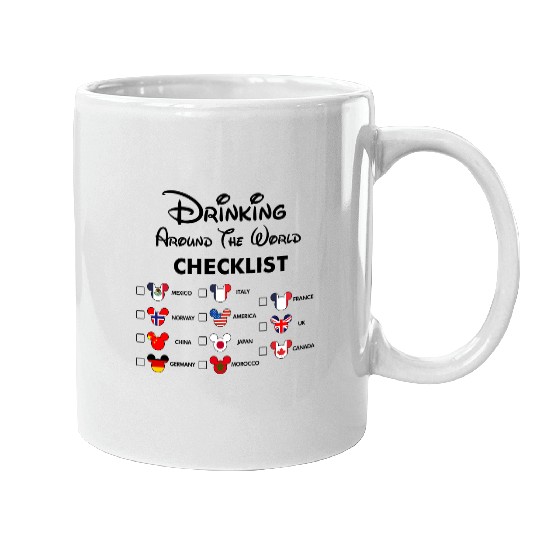 Mickey Beer Minnie Front and Back, Epcot Drinking Around The World , Drinking Around the world checklist, Disney Couple s Mugs