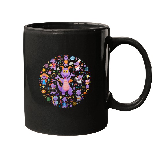 Disney Epcot Figment Mugs, Epcot Figment Mugs, Floral Epcot Mugs