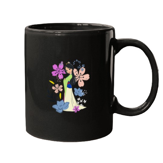 Kids Disneyss Mulan Sweet Kawaii Floral Watercolor Princess Sketch Mugs
