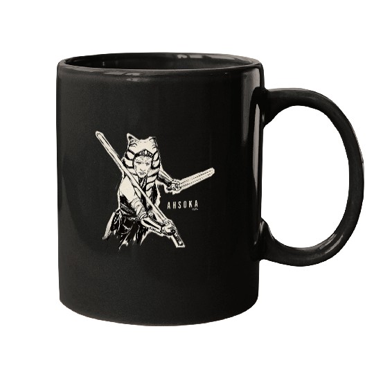 Star Warss Ahsoka Tano Black White Sketch Disneyss+ Mugs