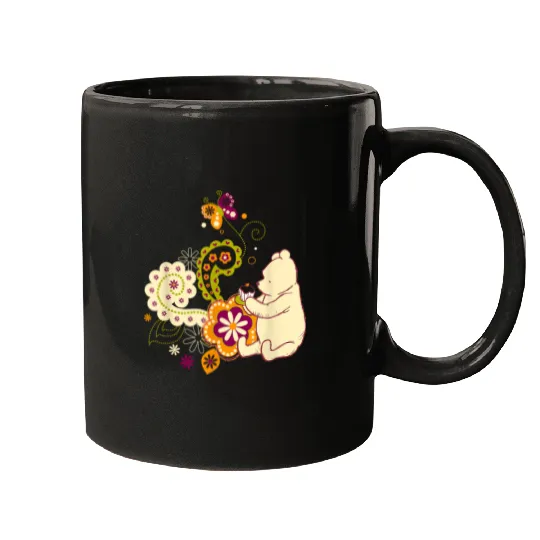Disneyss Winnie The Pooh Cute Pooh And Cupcake Floral Logo Mugs