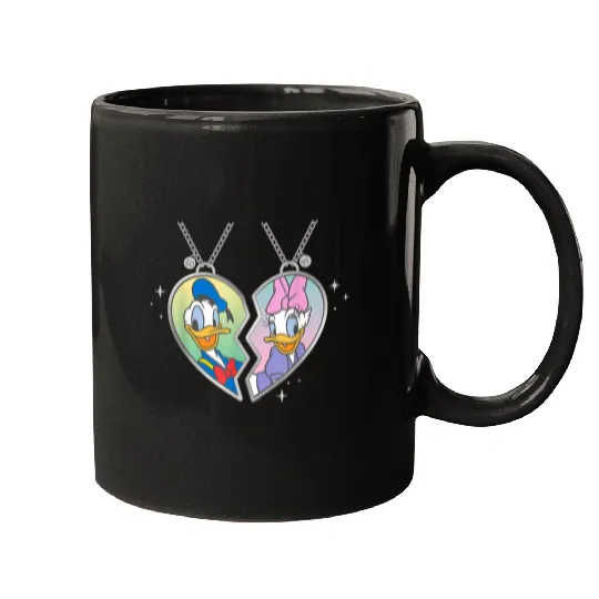 Disneyss Donald And Daisy Duck Love Heart Necklace Matching Mugs