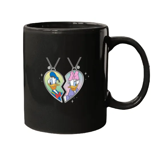 Disneyss Donald And Daisy Duck Love Heart Necklace Matching Mugs