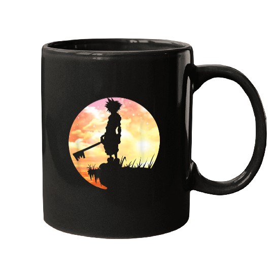 Disneyss Kingdom Hearts Sora Sunset Silhouette Pose Chest Logo Mugs