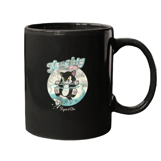 Disneyss Pinocchio Naughty Kitty Figaro Cleo Retro Big Logo Mugs