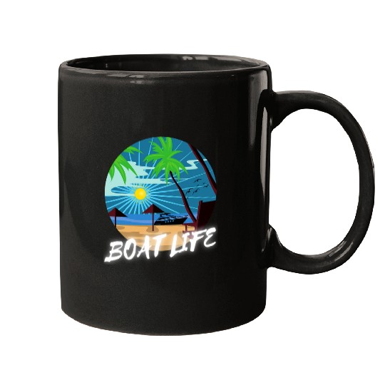 Boat Life Palm Tree Retro Beach Sunset Family Vacation Gift 1 Mugs