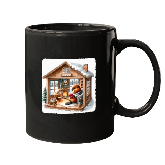 Beaver Reading Engineering Book In Rustic Cabin Fireplace Mugs
