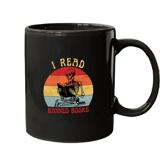 Funny Halloween Retro Read Banned books Skeletons Bookworms Mugs
