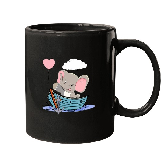 Elephant maritime child boat fantasy sailor captain baby Mugs