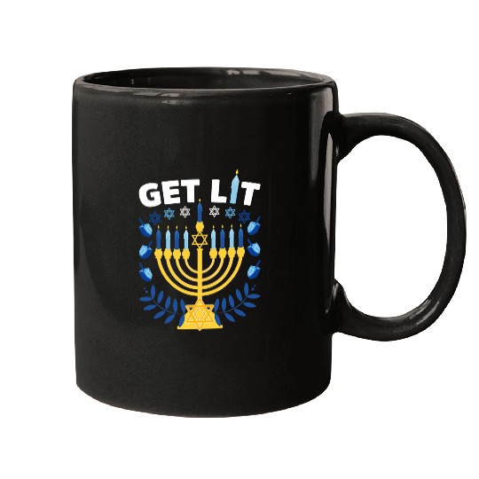 Funny Ugly Hanukkah Sweater Lets Get Lit Menorah 298 Mugs