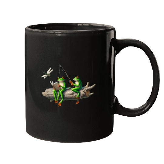 Four Legs Frog on a log Frog Fishing Dragonfly Reading Book Mugs