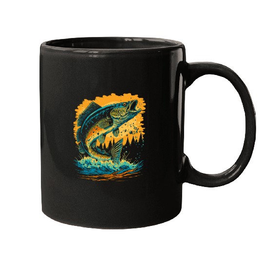 Fishing Awesome Striped Bass Fish Jumping American Fishing 80s Fisher Mugs
