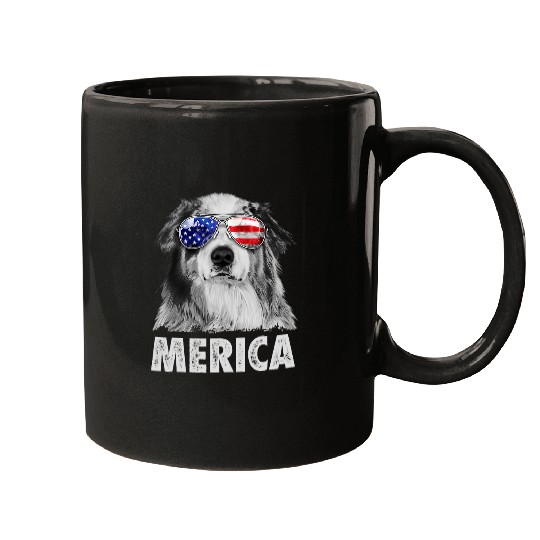 Aussie Australian Shepherd 4th of July Merica American Flag Mugs