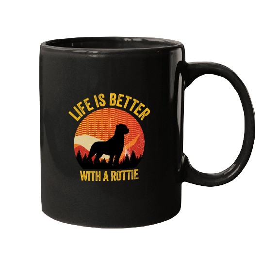 Dog Rottweiler Life Is Better With A Rottie Retro Wavy Rottweiler Mugs
