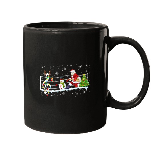 Guitarist Rhythm Of Christmas With Santa Claus Playing Guitar Snowman Guitar Mugs