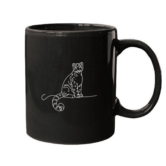 Snow Leopard Cat Line Art Mammal Art Zoologist Mugs