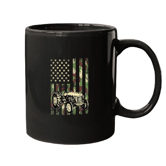 Tractor driving American Flag Patriotic Camo Dad Farmer 4th Of July Mugs