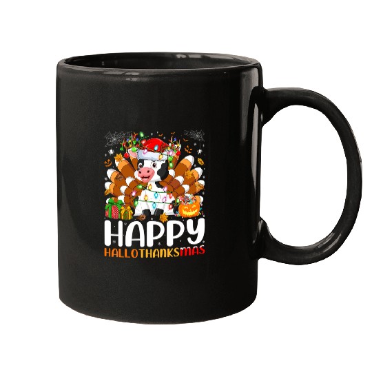 Cattle Lover Halloween Christmas Happy Hallothanksmas Mugs