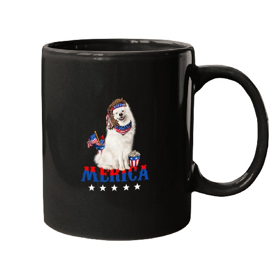 Dog Samoyed Merica Samoyed 4th of July Men Women American Flag Patriotic Mugs