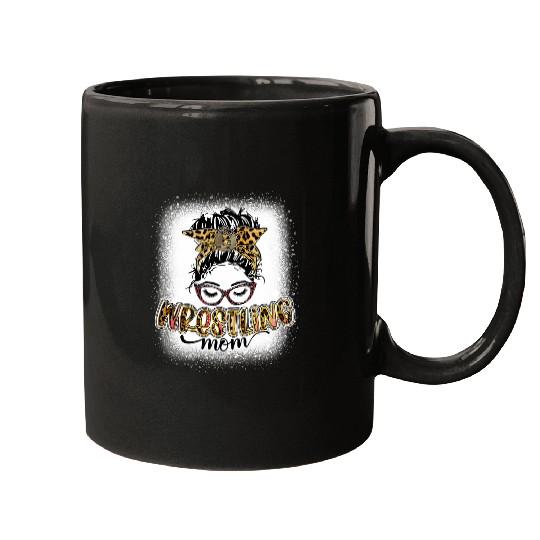 Wrestling Mom Messy Bun Leopard Bleached Women Mothers Day Mugs