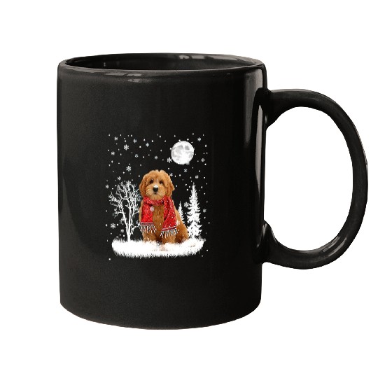 Dog Goldendoodle Under Moonlight Snow Christmas Pajama 14 Mugs