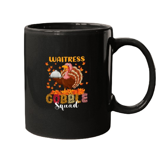Waitress Gobble Squad Funny Thanksgiving Turkey Leopard Mugs