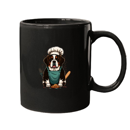Dog Saint Bernard Cooking Saint Bernard Restaurant cook on Saint Bernard chef Mugs