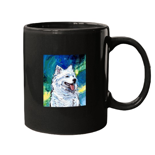 Dog Samoyed Portrait and Northern Lights Dog Aurora Art by Aja Mugs