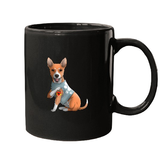 Dog Basenji I Love Mom Tattoo Dog Funny Mothers Day Gift Mugs