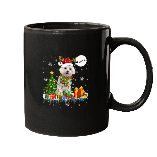 Dog Maltese Santa Reindeer Maltese Christmas Tree Lights Dog Lover Owner Mugs