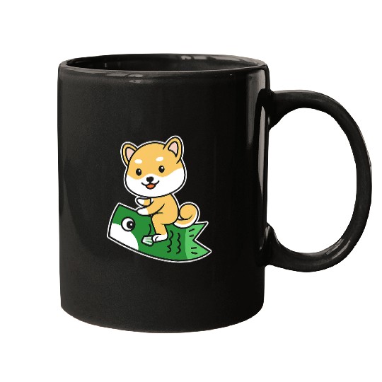 Dog Shiba Inu Japanese koi fish Koinobori Flag Carp streamer 3 Mugs