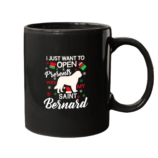 Dog Saint Bernard Christmas Open Presents Dog Lovers Owner Mugs